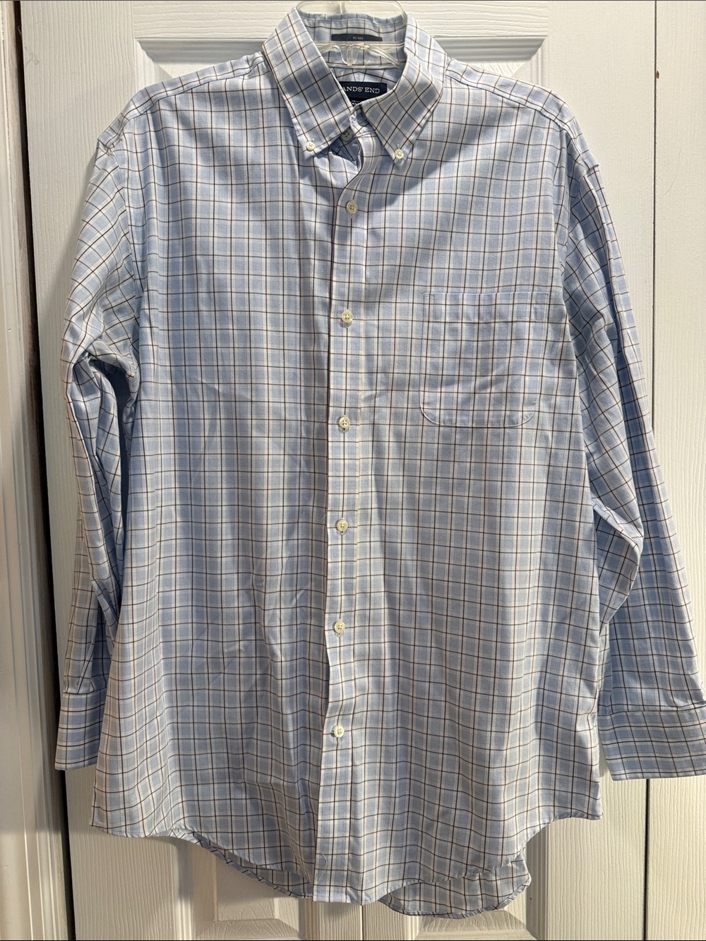 Lands' End Light Blue Plaid Button-Down Shirt 16.5 x 33